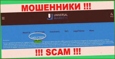 Universal Markets мошенники сети интернет !!! Их номер регистрации: 240LLC2020