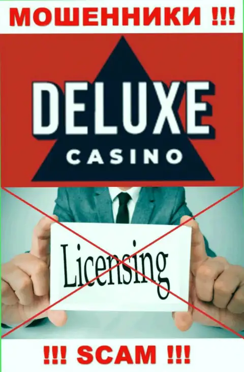 Отсутствие лицензии у компании Deluxe-Casino Com, только лишь доказывает, что это жулики