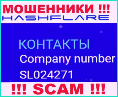 Номер регистрации, под которым официально зарегистрирована организация HashFlare Io: SL024271
