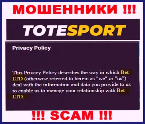 ToteSport Eu - юридическое лицо интернет воров контора BET Ltd