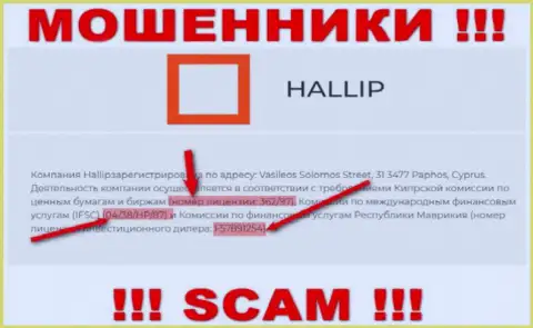 Не взаимодействуйте с мошенниками Hallip Com - существованием лицензии, на сайте, затягивают лохов