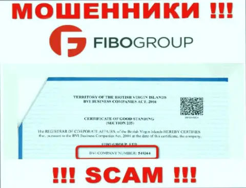 Номер регистрации незаконно действующей организации Фибо Груп - 549364