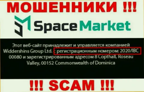 Регистрационный номер, который принадлежит организации Space Market - 2020/IBC 00080