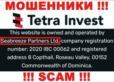 Юр лицом, владеющим internet аферистами Tetra Invest, является Seabreeze Partners Ltd