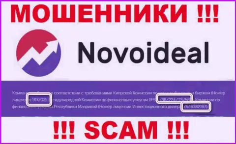 Не работайте совместно с компанией NovoIdeal Com, зная их лицензию на осуществление деятельности, предоставленную на интернет-сервисе, Вы не убережете денежные активы