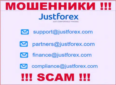 Не рекомендуем контактировать с конторой JustForex, посредством их адреса электронной почты, т.к. они обманщики