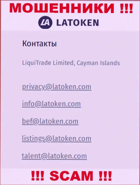Адрес электронного ящика, который internet разводилы Латокен предоставили на своем официальном сайте