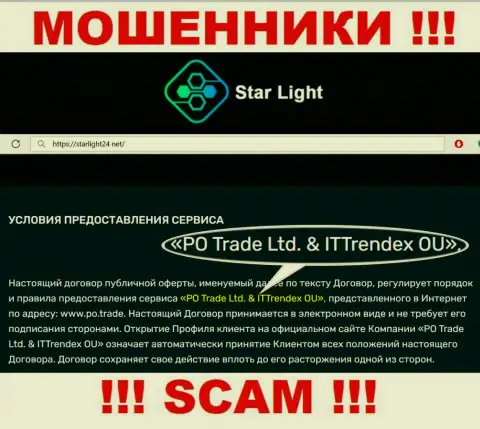 Мошенники СтарЛайт 24 не скрывают свое юридическое лицо - это PO Trade Ltd end ITTrendex OU