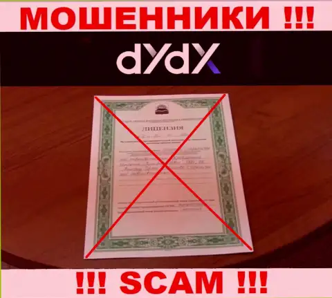 У компании dYdX Exchange не предоставлены данные об их лицензии - это ушлые интернет-мошенники !!!