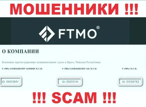 Организация FTMO показала свой регистрационный номер на своем официальном портале - 03136752