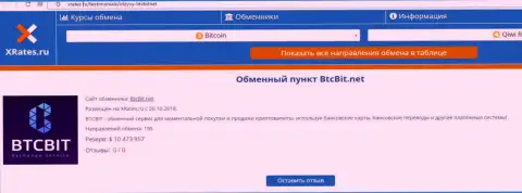 Информационная публикация об онлайн-обменке БТКБит Нет на веб-сервисе хрейтес ру