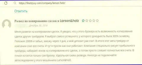 Плохой отзыв об деятельности Larson Holz Ltd - деньги вводить не стоит ни под каким предлогом