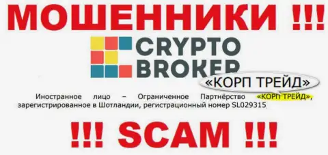 Данные о юридическом лице интернет-обманщиков Crypto-Broker Com