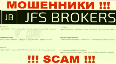 JFSBrokers на своем сайте представили ложные сведения относительно официального адреса