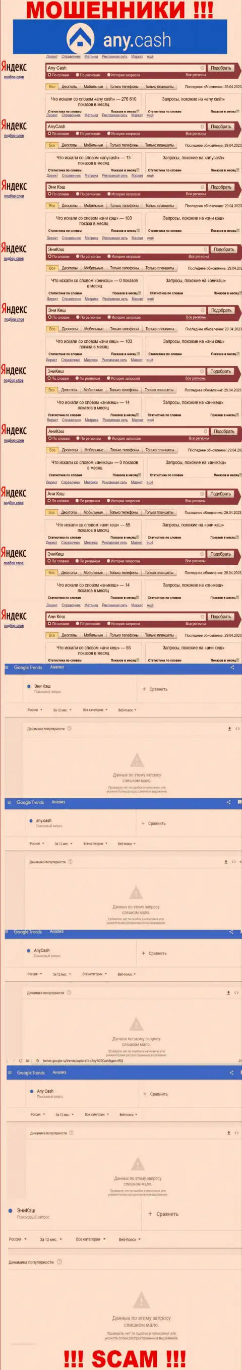 Скриншот результата онлайн-запросов по противозаконно действующей организации ЭниКеш
